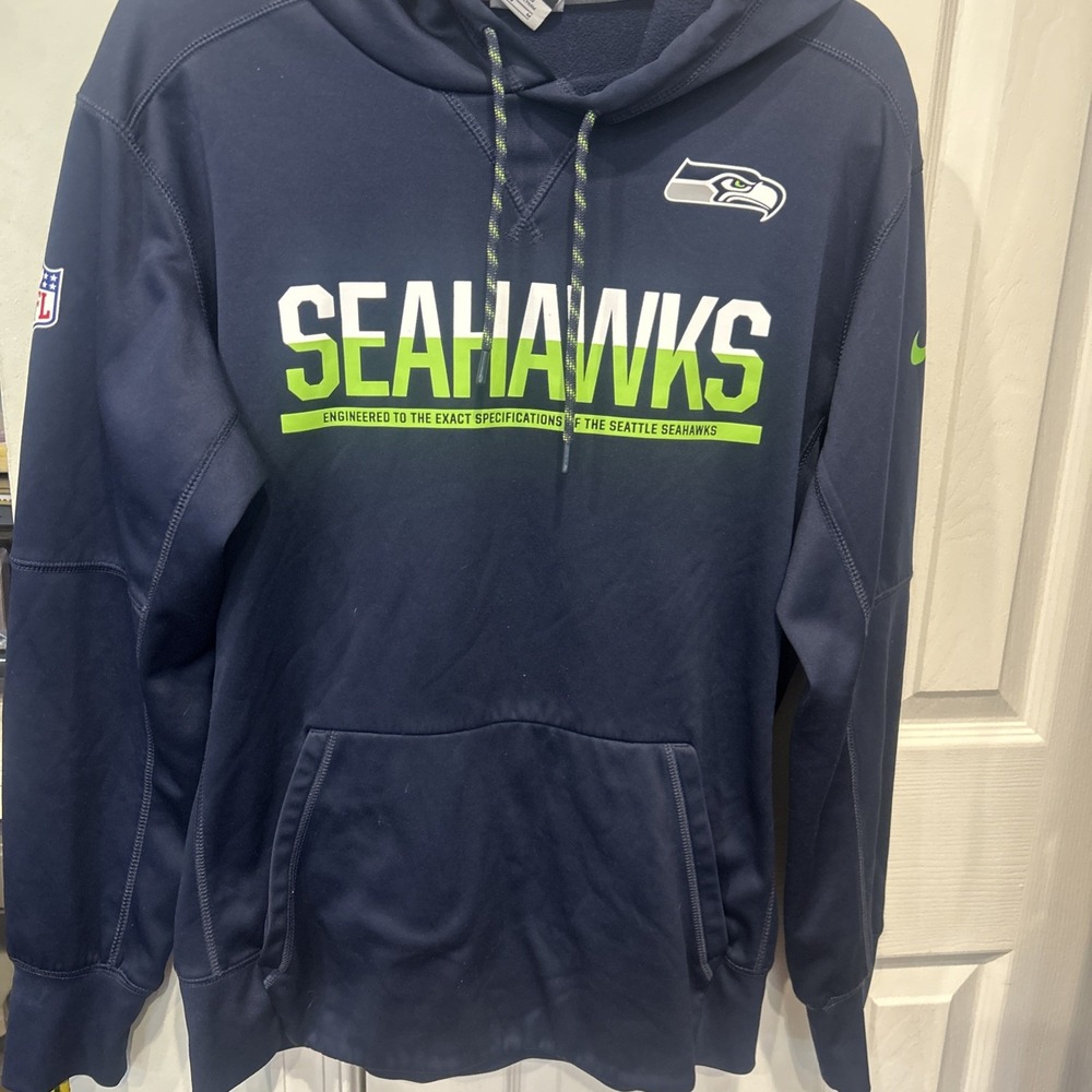 Nike Seattle Seahawks Therma Fit Hoodie Mens Medium NFL On Field Pullover Navy